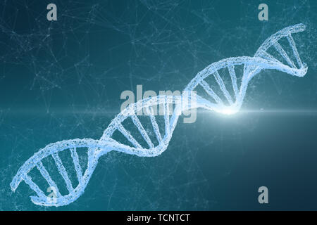 Three-dimensional rendering, DNA with divergent line technology background Stock Photo