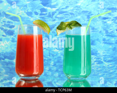 Two cocktails on blue background Stock Photo