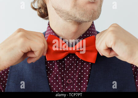 Man with beard wearing bowtie, hipster style Stock Photo