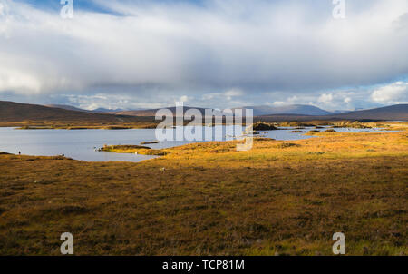 Wide view over Lochan Na H-Achlaise and Rannoch Moor in Glen Coe in the Scottish Highglands Stock Photo