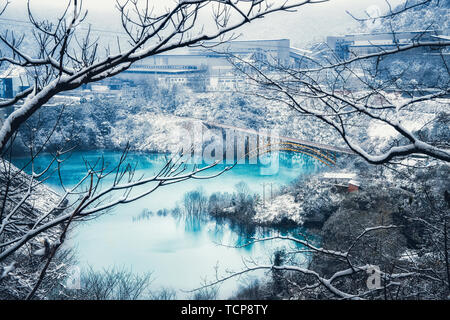 A heavy snow made this humble little lake unusual. Stock Photo