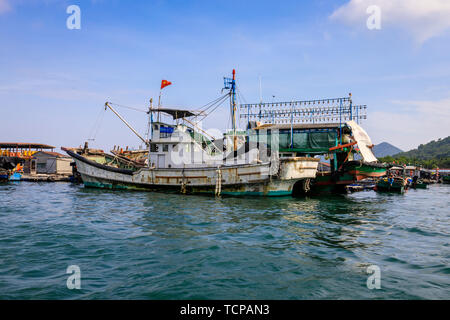 Monkey Island fishing rafts in South Bay, Hainan, China Stock Photo