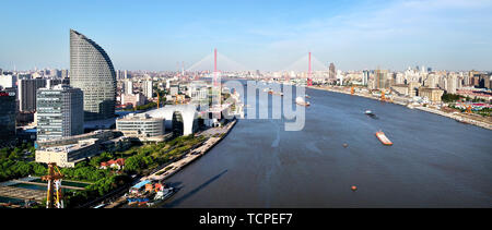 Bridge on the Huangpu River in Shanghai - Yangpu Bridge Stock Photo