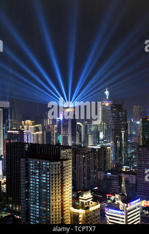 Night View Lighting Show, Shenzhen International Trade Building Stock Photo