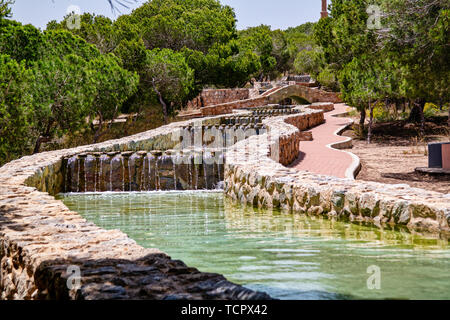 Water feature in Park in Spain with several small waterfalls and pools Stock Photo