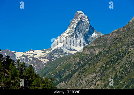 The Matterhorn seen from the Täschalp, Täsch, Taesch, Valais, Switzerland Stock Photo
