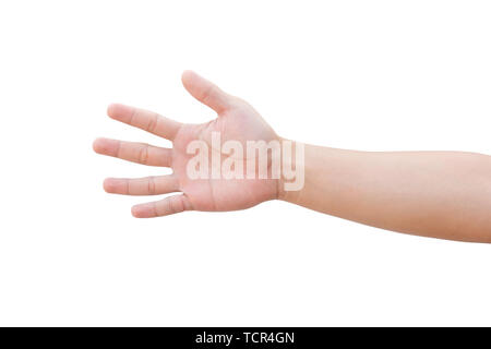 Man hand showing five count isolated on white background with clipping path Stock Photo