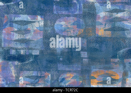 Creative multilayered  acrylic background made with various textures in washed blue tones Stock Photo