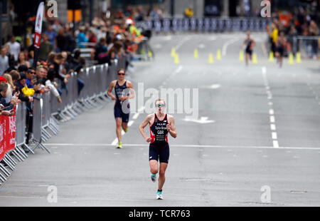 Georgia Taylor-Brown on her way to winning the Elite Women's race during the 2019 ITU World Triathlon Series Event in Leeds. Stock Photo