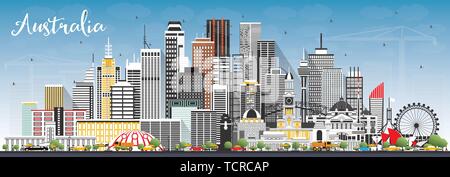 Australia City Skyline with Gray Buildings and Blue Sky. Vector Illustration. Tourism Concept with Historic Architecture. Australia Cityscape. Stock Vector