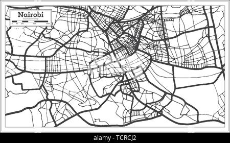 Nairobi Kenya City Map iin Black and White Color. Outline Map. Vector Illustration. Stock Vector