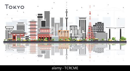 Tokyo Japan City Skyline with Color Buildings Isolated on White. Vector Illustration. Business Travel and Tourism Concept with Modern Architecture. Stock Vector