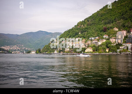 Boat tour on Como lake. Lombardy, Italy Stock Photo