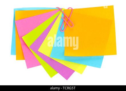 Color stickers and paper clips isolated on white Stock Photo