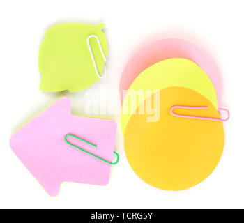 Color stickers and paper clips isolated on white Stock Photo