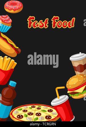 Background with fast food meal. Tasty fastfood lunch products. Stock Vector