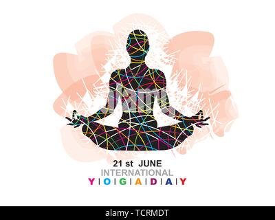 Vector illustration of Yoga  June 21st international yoga day. Yoga Silhouette Stock Illustration.yoga vector image. Stock Vector
