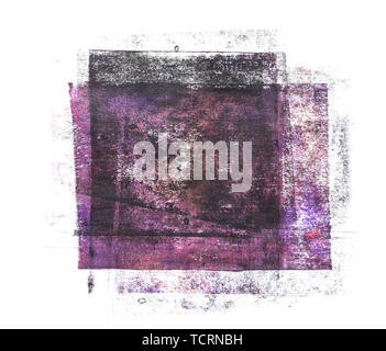 Rolled black and magenta acrylic paint in square shape with rich textured isolated on white background Stock Photo