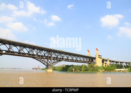 The scenery of Nanjing Yangtze River Bridge. Stock Photo