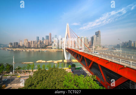 Architectural Scenery of Yuzhong Peninsula and Dongshui Gate Bridge in Chongqing Stock Photo