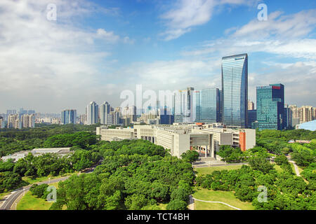 Shenzhen University and Tencent Building and Science and Technology Park under Blue Sky and White Clouds Stock Photo