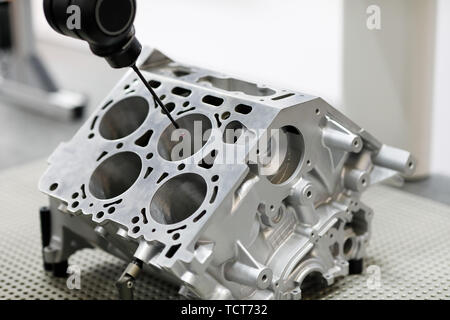 3D touch probe head of coordinate measuring machine. Selective focus. Stock Photo