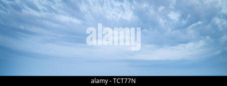 Panoramic background of blue sky with feather clouds for 3D works. Stock Photo