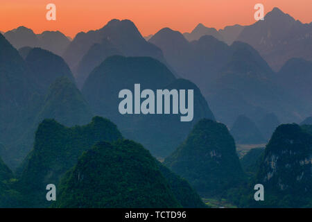 Portrait of the Mountains - Karst Mountains around the River in Hechi, Guangxi Stock Photo