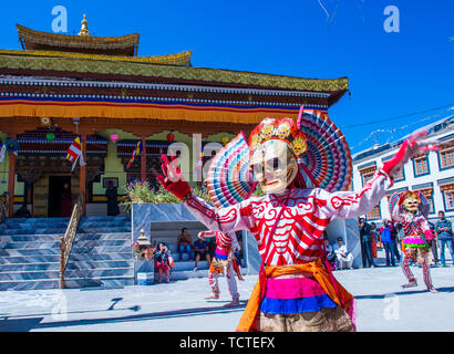 Buddhist monks performing Cham dance during the Ladakh Festival in Leh India Stock Photo