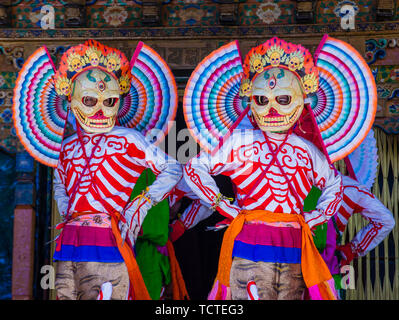 Buddhist monks performing Cham dance during the Ladakh Festival in Leh India Stock Photo