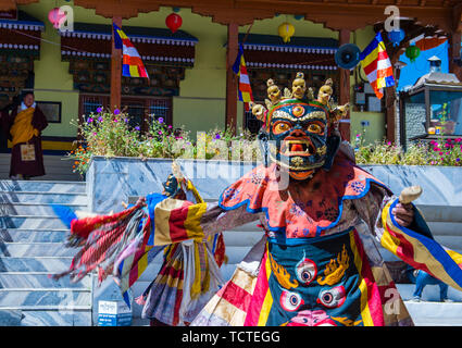 Buddhist monk performing Cham dance during the Ladakh Festival in Leh India Stock Photo