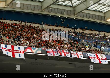 Porto, Portugal. 09th June, 2019. England fans watch the match during the UEFA Nations League Final match between Portugal and Netherlands at Estadio do Dragao on June 9th 2019 in Porto, Portugal. (Photo by Daniel Chesterton/phcimages.com) Credit: PHC Images/Alamy Live News Stock Photo