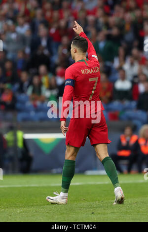 Porto, Portugal. 9th June, 2019. Portugal's forward Cristiano Ronaldo gestures during the UEFA Nations League Final football match between Portugal and Netherlands, at the Dragao stadium in Porto, Portugal, on June 9, 2019. Credit: Pedro Fiuza/ZUMA Wire/Alamy Live News Stock Photo