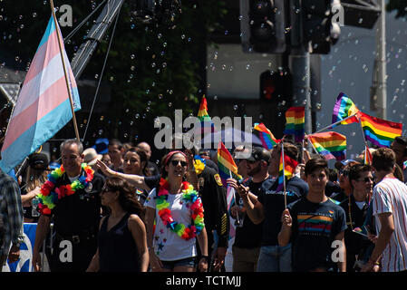 West Hollywood, California, USA. 9th June, 2019. People march the LA Pride Parade in West Hollywood, California, on Sunday, June 9. Credit: Justin L. Stewart/ZUMA Wire/Alamy Live News Stock Photo