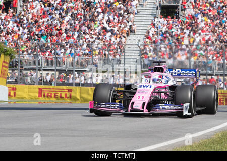 Montreal, Canada. 09th June, 2019. June 09, 2019: Racing Point driver Sergio Perez (11) of Mexico during the Formula One, Montreal Grand Prix at Circuit Gilles Villeneuve in Montreal, Quebec, Canada Daniel Lea/CSM Credit: Cal Sport Media/Alamy Live News Stock Photo