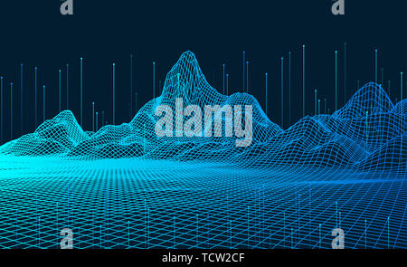 Abstract three-dimensional digital terrain of big data concept, graphics with artificial intelligence concept Stock Photo