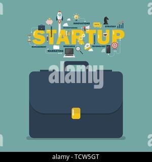 Startup business concept with briefcase. Vector illustration Stock Vector