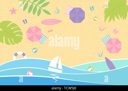 Summer background Top view beach Vector illustration Stock Vector
