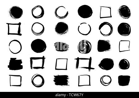 A set of forms of frames in the form of squares and circles. Vector background isolated on white background. Paint and ink strokes for your design. Fr Stock Vector