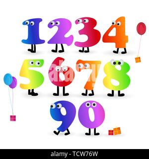 Funny numbers colection comic style and isolated on white background Stock Vector