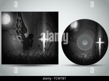 Dark cd cover in 3d style with angel in front isolated Stock Vector