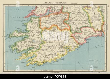 IRELAND SOUTH-WEST. Munster. Kerry Cork Limerick Tipperary Waterford 1947 map Stock Photo