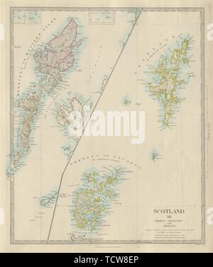 SCOTLAND ISLANDS. Western Isles. Orkneys, Shetlands and Hebrides.SDUK 1874 map