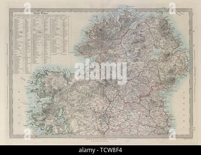 IRELAND North Sheet. List of round towers Cloigtheach Cloigthithe.SDUK 1874 map