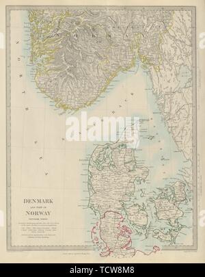 SCANDINAVIA. Denmark, Schleswig & Southern Norway (Norge). SDUK 1874 old map