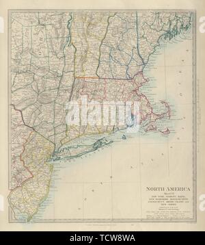USA New York Maine Massachusetts Connecticut New Jersey NH RI VT.SDUK 1874 map Stock Photo