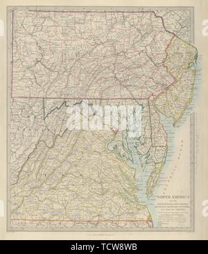 USA. Pennsylvania New Jersey Maryland Delaware DC Virginia. SDUK 1874 old map