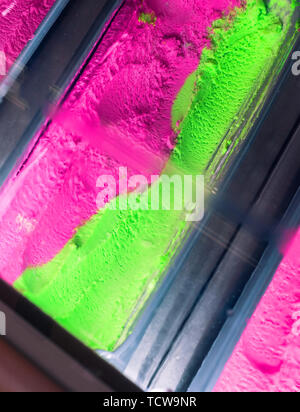 ice-creams in the refrigerated display Stock Photo