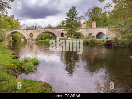 WEIMAR, GERMANY - CIRCA APRIL, 2019: The Sternbrueke bridge over Ilm river of Weimar in Thuringia, Germany Stock Photo