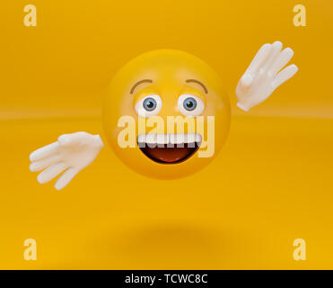 Presenting emoji on orange background, greeting emoticon Stock Photo